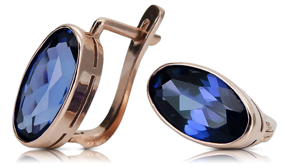 Vintage Sapphire Earrings in 14K Rose Gold (vec001r-sp) — view 2