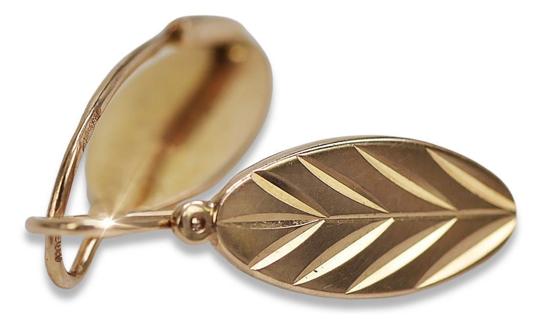 Vintage Leaf Earrings in 14K Rose Gold (ven116) — view 5