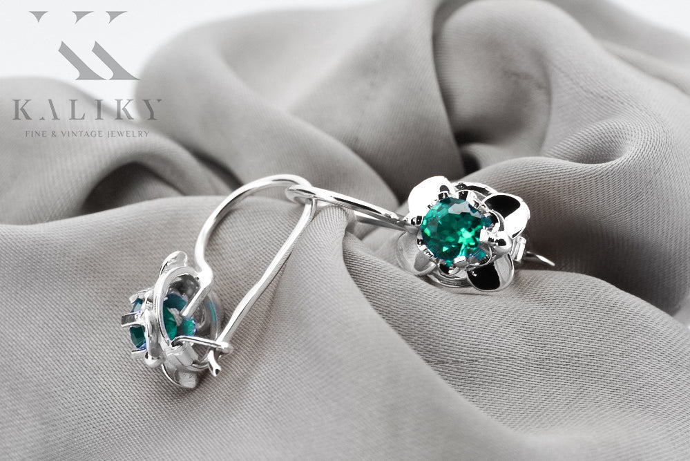 Vintage Emerald Earrings in Sterling Silver (vec116s-em) — close-up of the hallmark on the inner band
