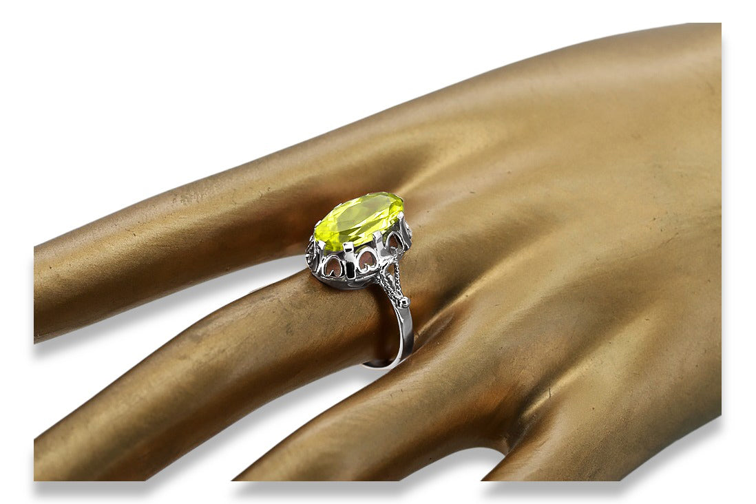 Vintage Yellow Peridot Ring in Sterling Silver (vrc134s-yp) — close-up of the hallmark on the inner band