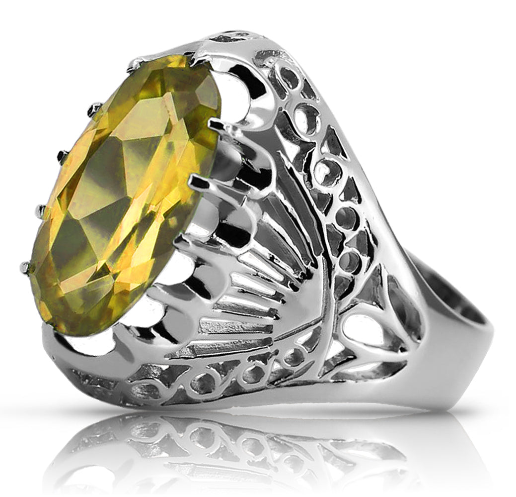 Vintage Yellow Peridot Ring in Sterling Silver (vrc020s-yp)