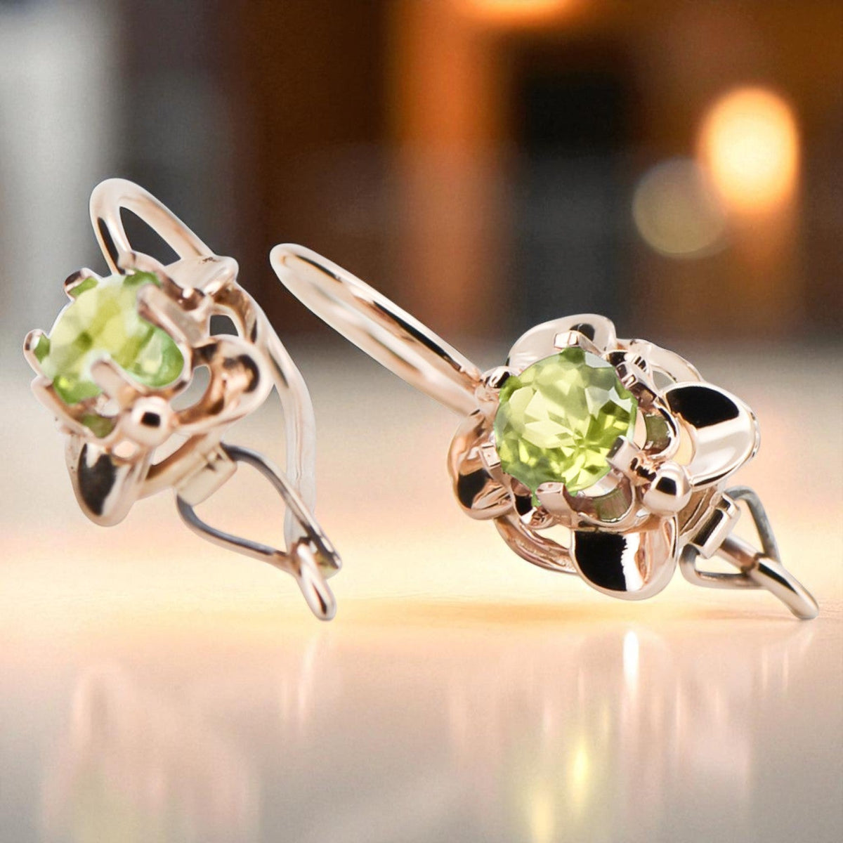 Vintage Yellow Peridot Craft Earrings in 14K Rose Gold (vec116r-yp)
