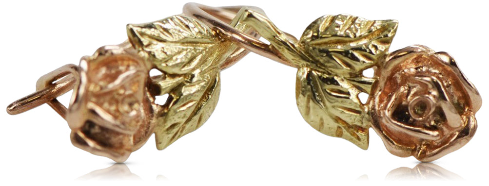 Vintage Flower Earrings in 14K Rose Gold (ven010r) — close-up of the stone and setting