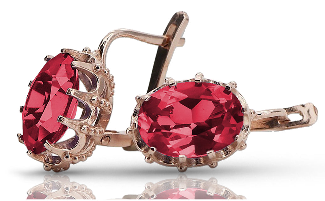Vintage Ruby Lady Earrings in 14K Rose Gold (vec079r-rb) — side view showing the setting