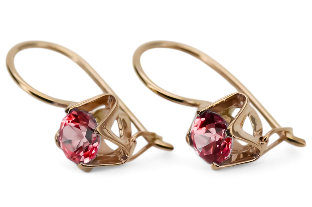 Vintage Ruby Earrings in 14K Rose Gold (vec142r-rb) — close-up of the hallmark on the inner band