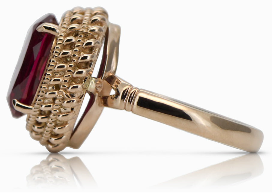 Vintage Ruby Ring in 14K Rose Gold (vrc068r-rb) — side view showing the setting
