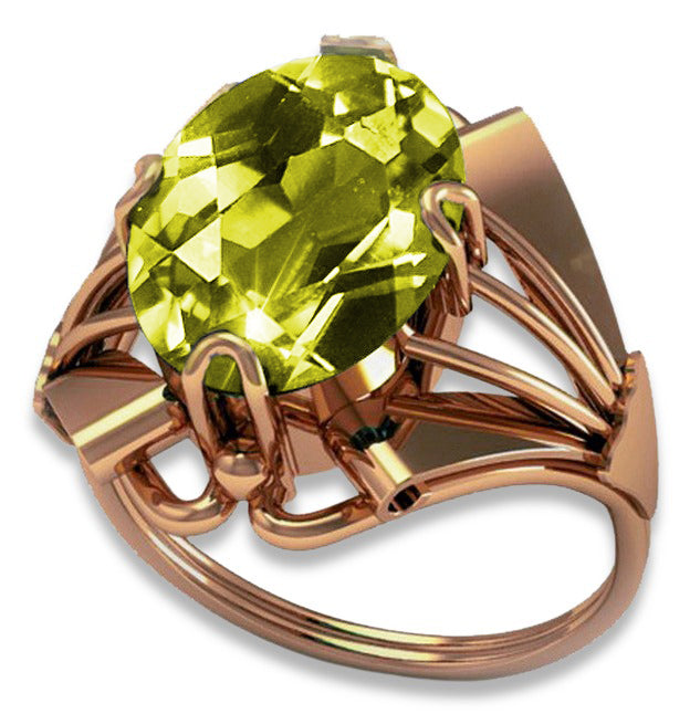 Vintage Yellow Peridot Ring in 14K Rose Gold (vrc015r-yp) — detail of the metal texture