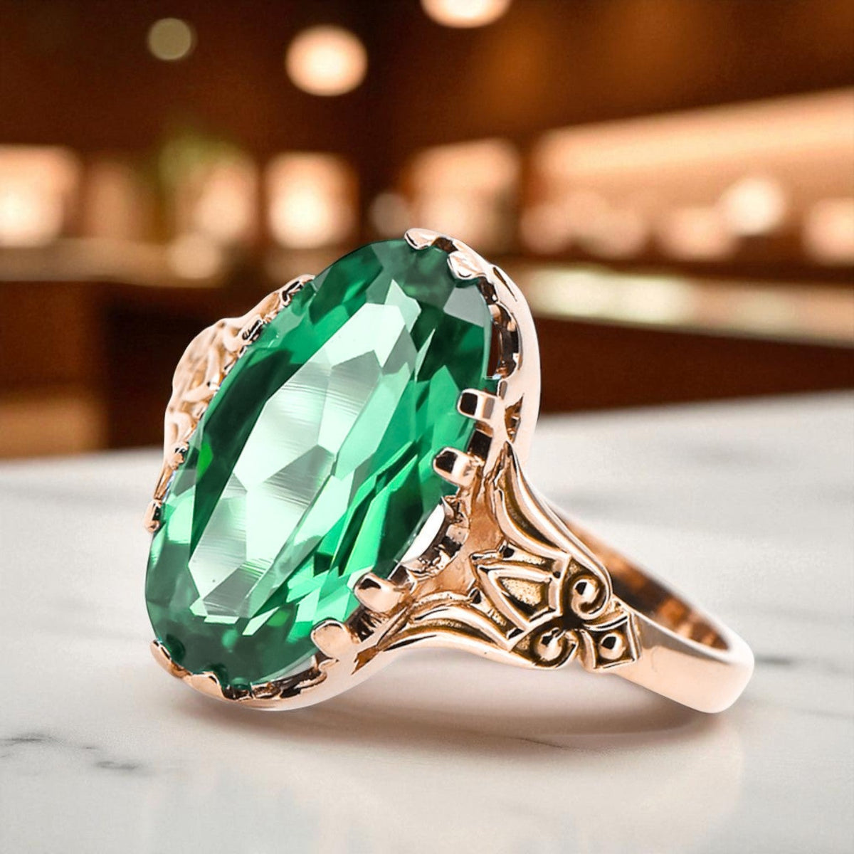 Vintage Emerald Ring in 14K Rose Gold (vrc058r-em)