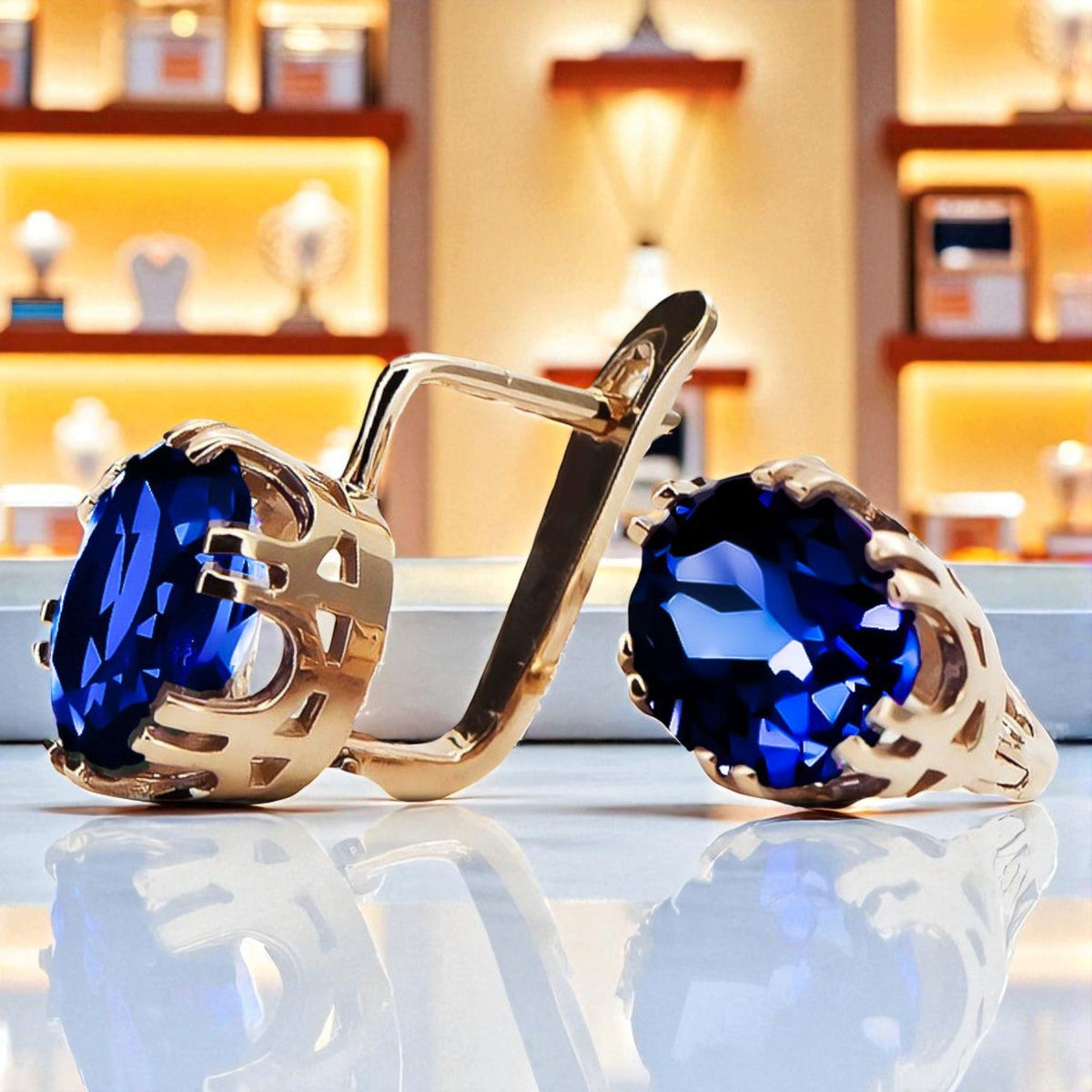 Vintage Sapphire Earrings in 14K Rose Gold (vec016r-sp)