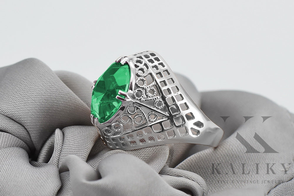 Vintage Emerald Ring in Sterling Silver (vrc030s-em) — close-up of the hallmark on the inner band