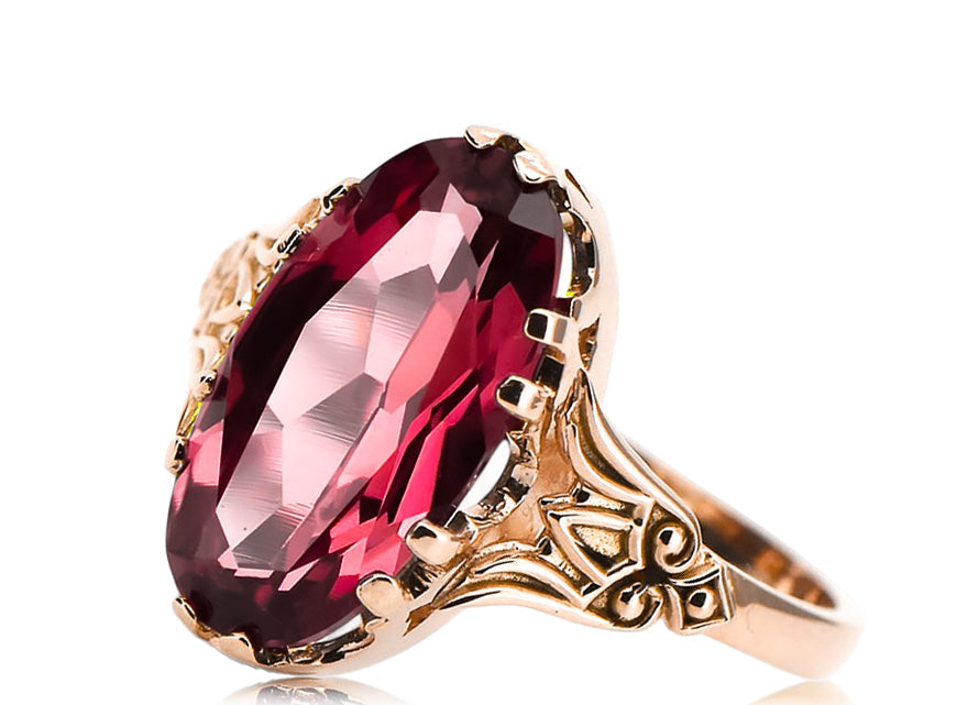 Vintage Ruby Ring in 14K Rose Gold (vrc058r-rb) — side view showing the setting