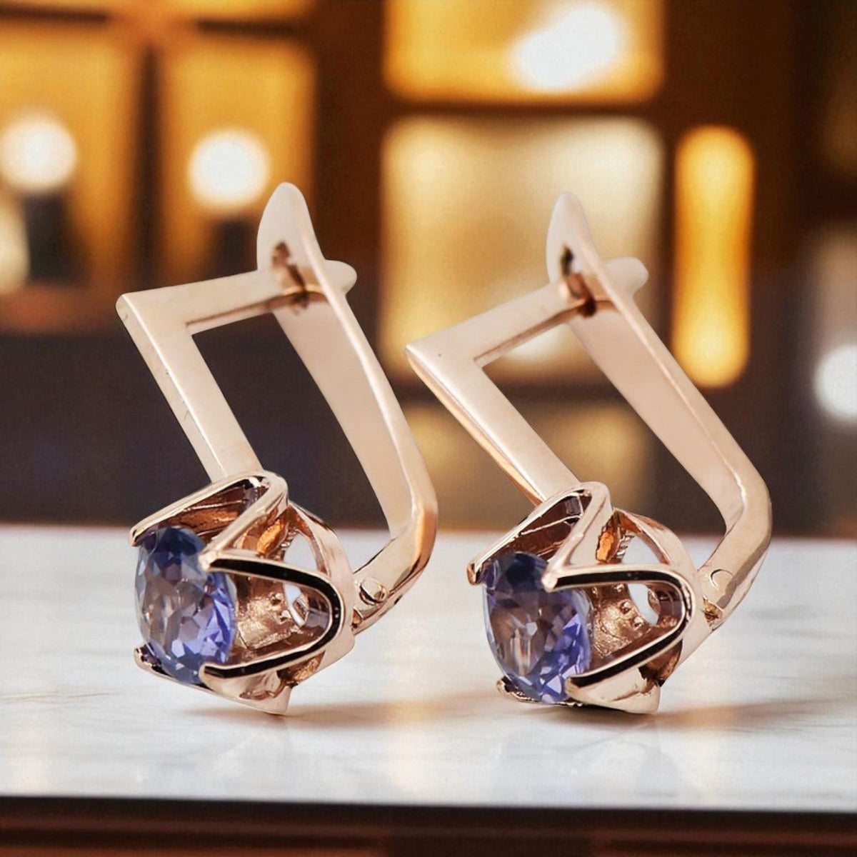 Vintage Alexandrite Earrings in 14K Rose Gold (vec005r-ax)