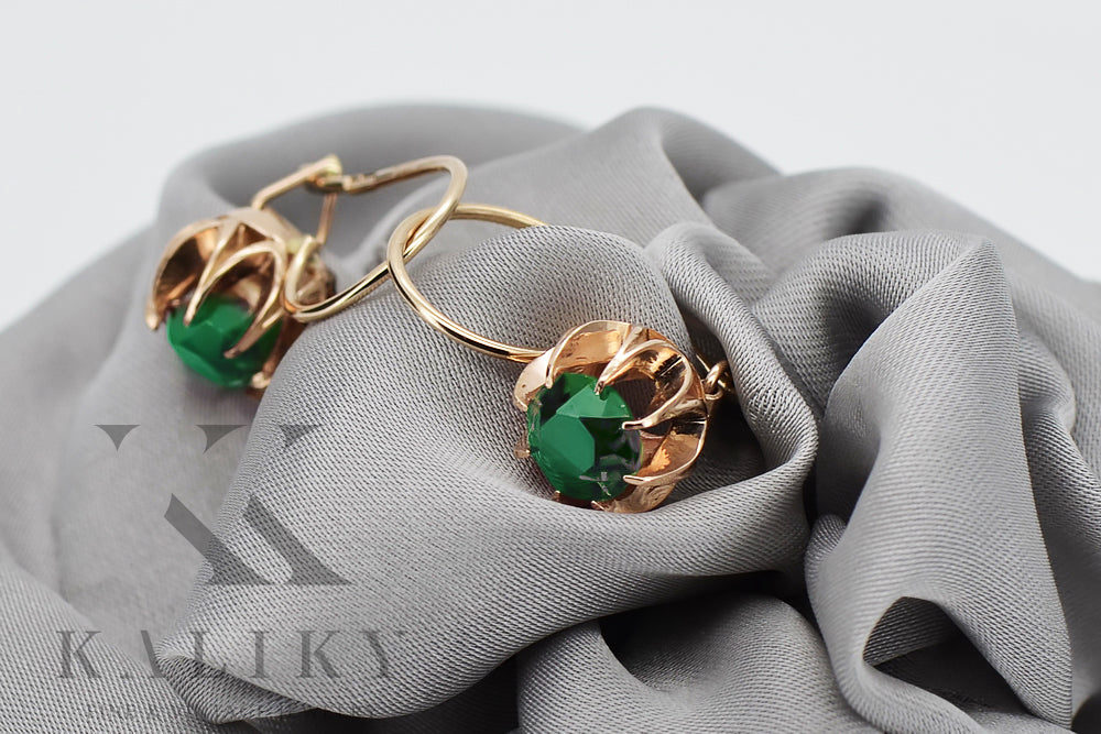 Vintage Emerald Earrings in 14K Rose Gold (vec062r-em) — close-up of the hallmark on the inner band