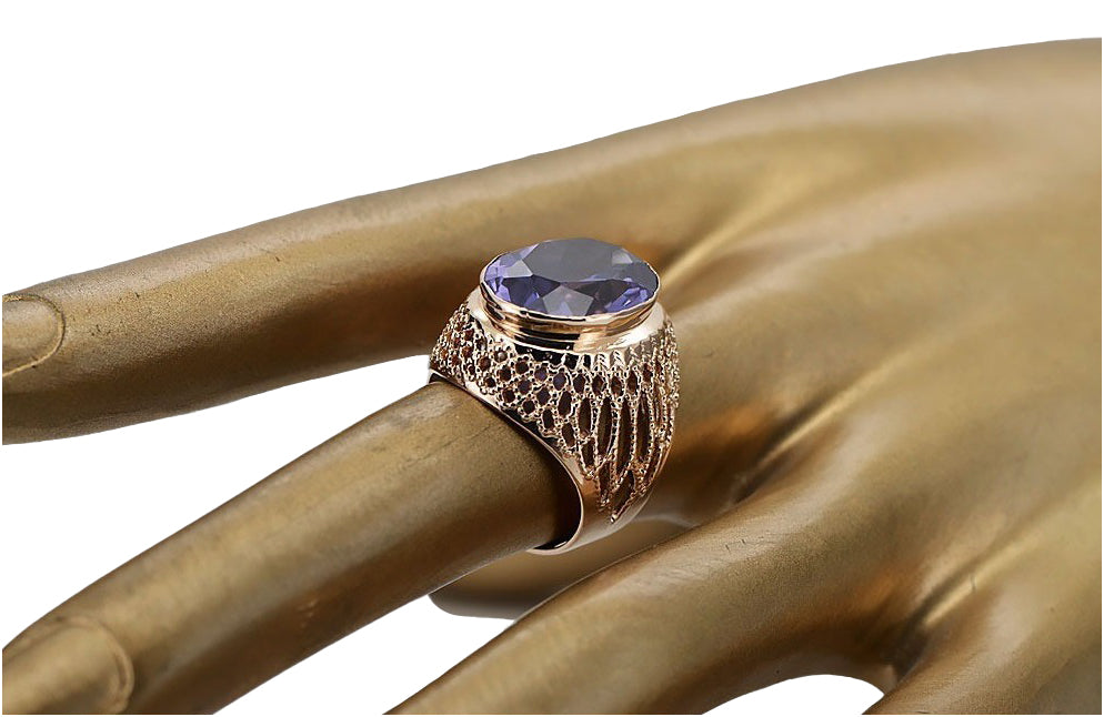 Vintage Alexandrite Ring in 14K Rose Gold (vrc089r-ax) — close-up of the stone and setting
