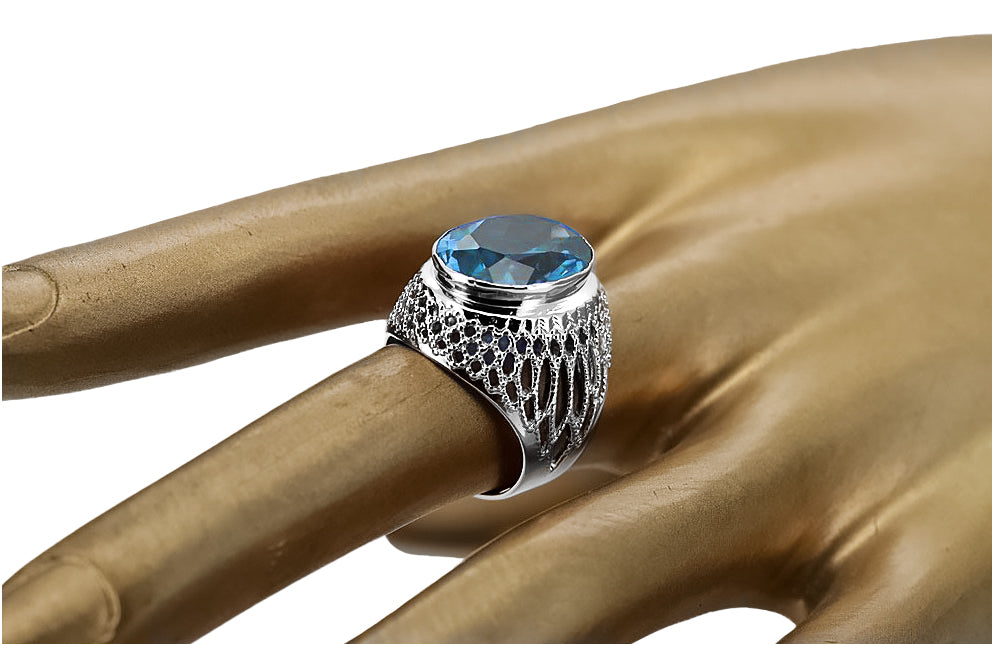 Vintage Aquamarine Ring in Sterling Silver (vrc089s-aq) — side view showing the setting