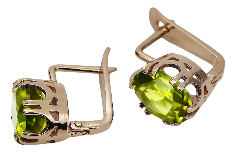 Vintage Yellow Peridot Craft Earrings in 14K Rose Gold (vec016r-yp) — close-up of the hallmark on the inner band