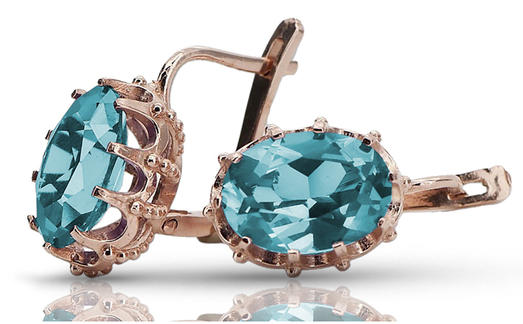 Vintage Aquamarine Earrings in 14K Rose Gold (vec079r-aq) — side view showing the setting