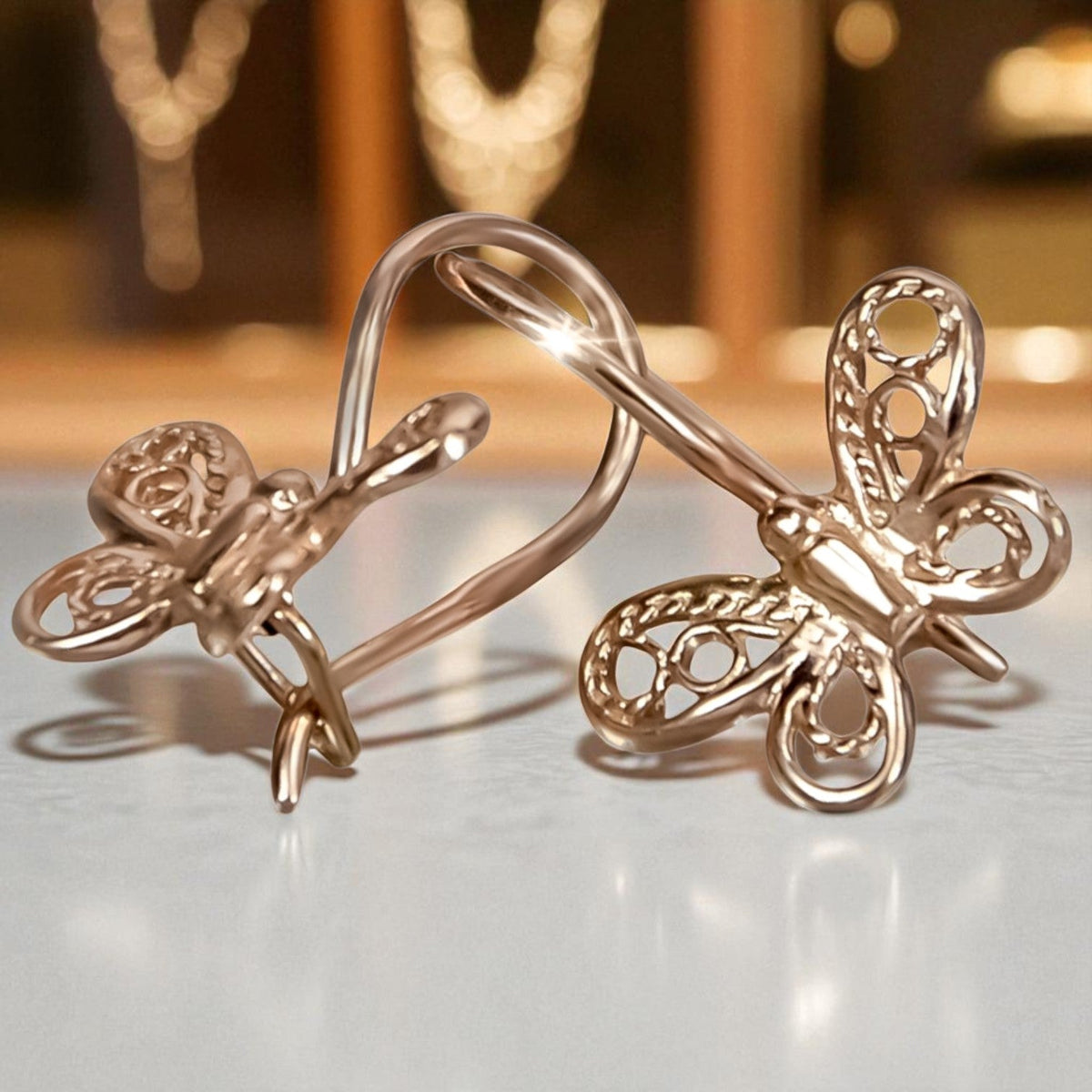 Vintage Butterfly Earrings in 14K Rose Gold (ven173)
