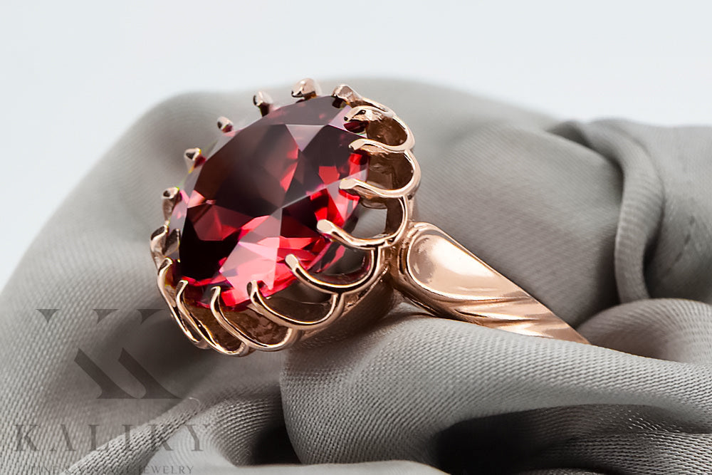 Vintage Ruby Ring in 14K Rose Gold (vrc035r-rb) — close-up of the hallmark on the inner band