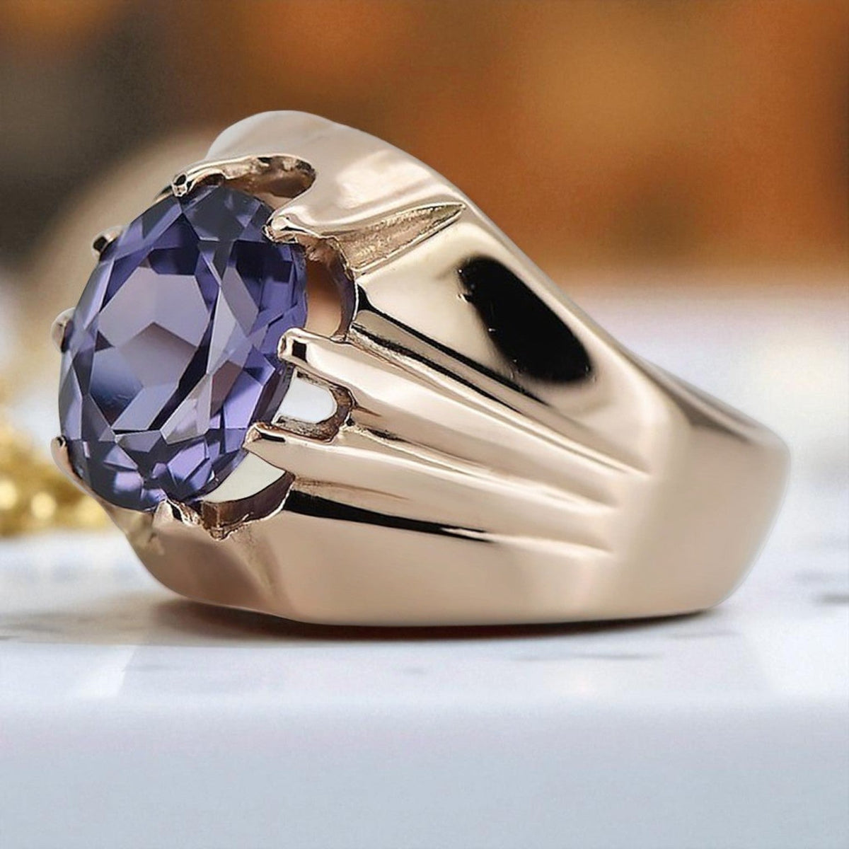Vintage Alexandrite Ring in 14K Rose Gold (vrc016r-ax)