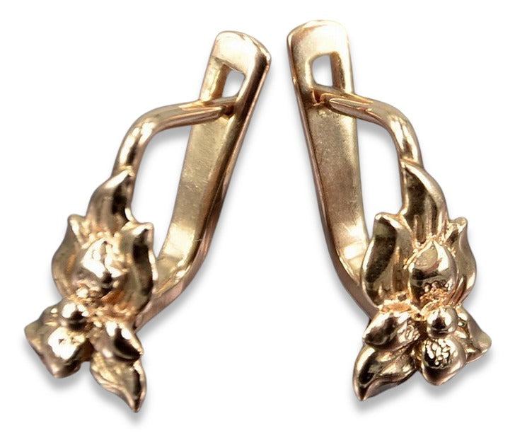 Vintage Flower Earrings in 14K Rose Gold (ven190) — view 3