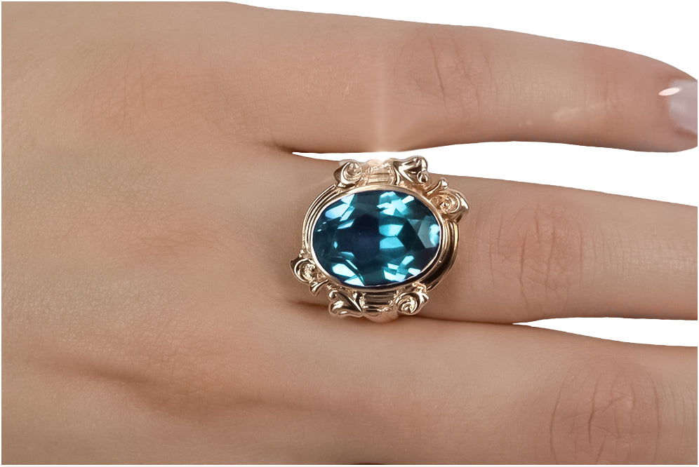 Vintage Aquamarine Ring in 14K Rose Gold (vrc100r-aq) — full view of the piece