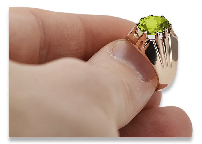 Vintage Yellow Peridot Ring in 14K Rose Gold (vrc016r-yp) — close-up of the hallmark on the inner band