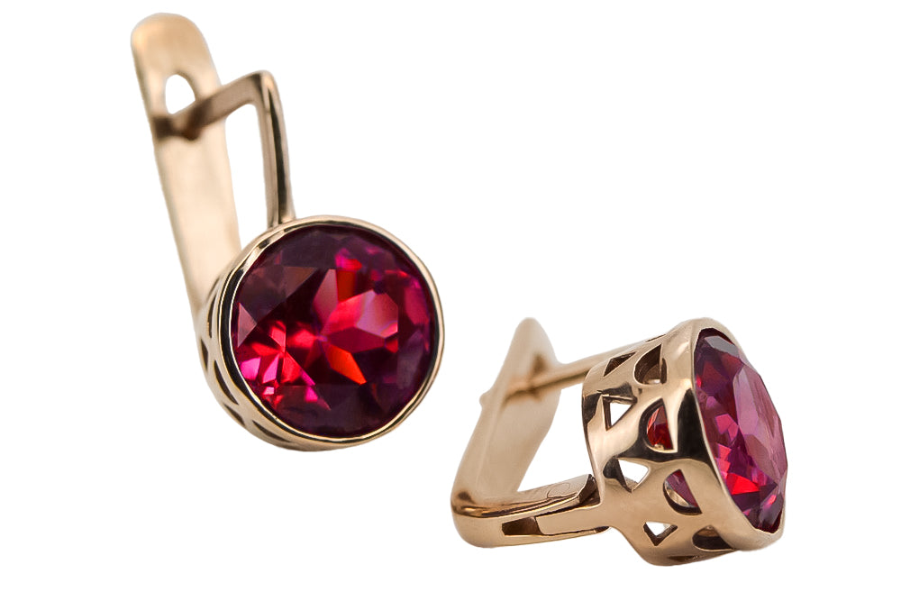 Vintage Ruby Earrings in 14K Rose Gold (vec107r-rb) — full view of the piece