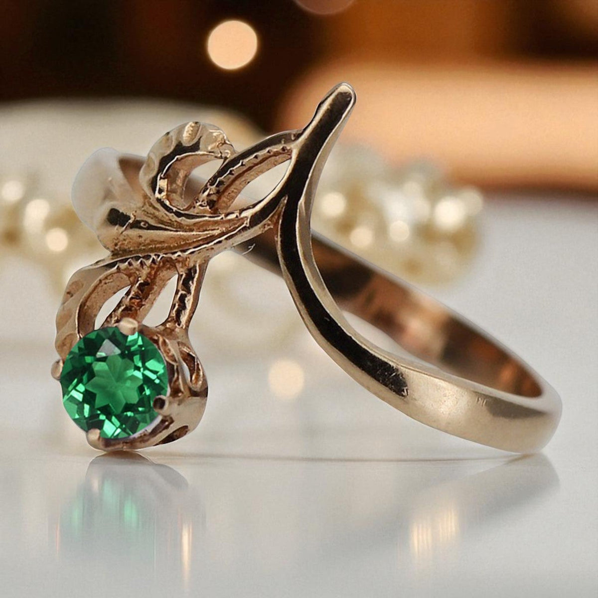 Vintage Emerald Ring in Rose Gold-Plated Sterling Silver (vrc095rp-em)