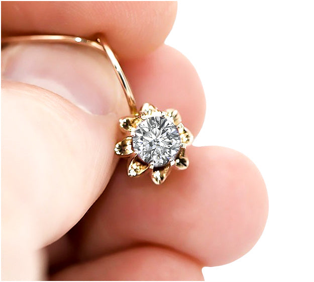 Vintage Zircon Earrings in 14K Rose Gold (vec092r-zi) — close-up of the stone and setting