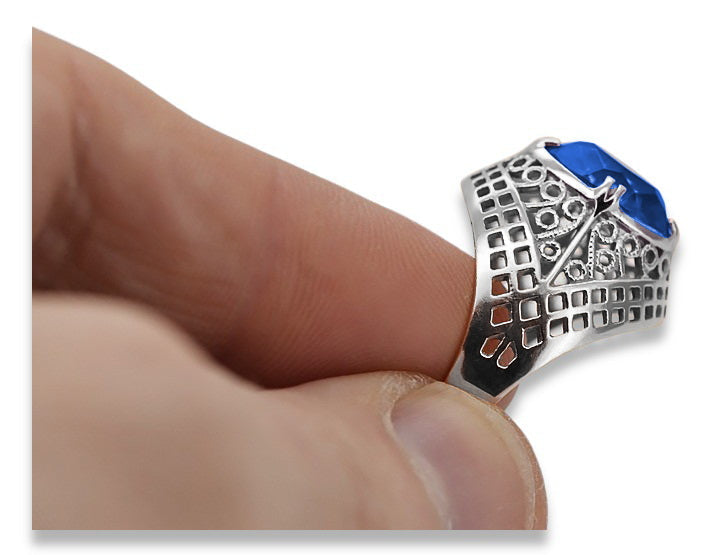 Vintage Sapphire Ring in Sterling Silver (vrc030s-sp)