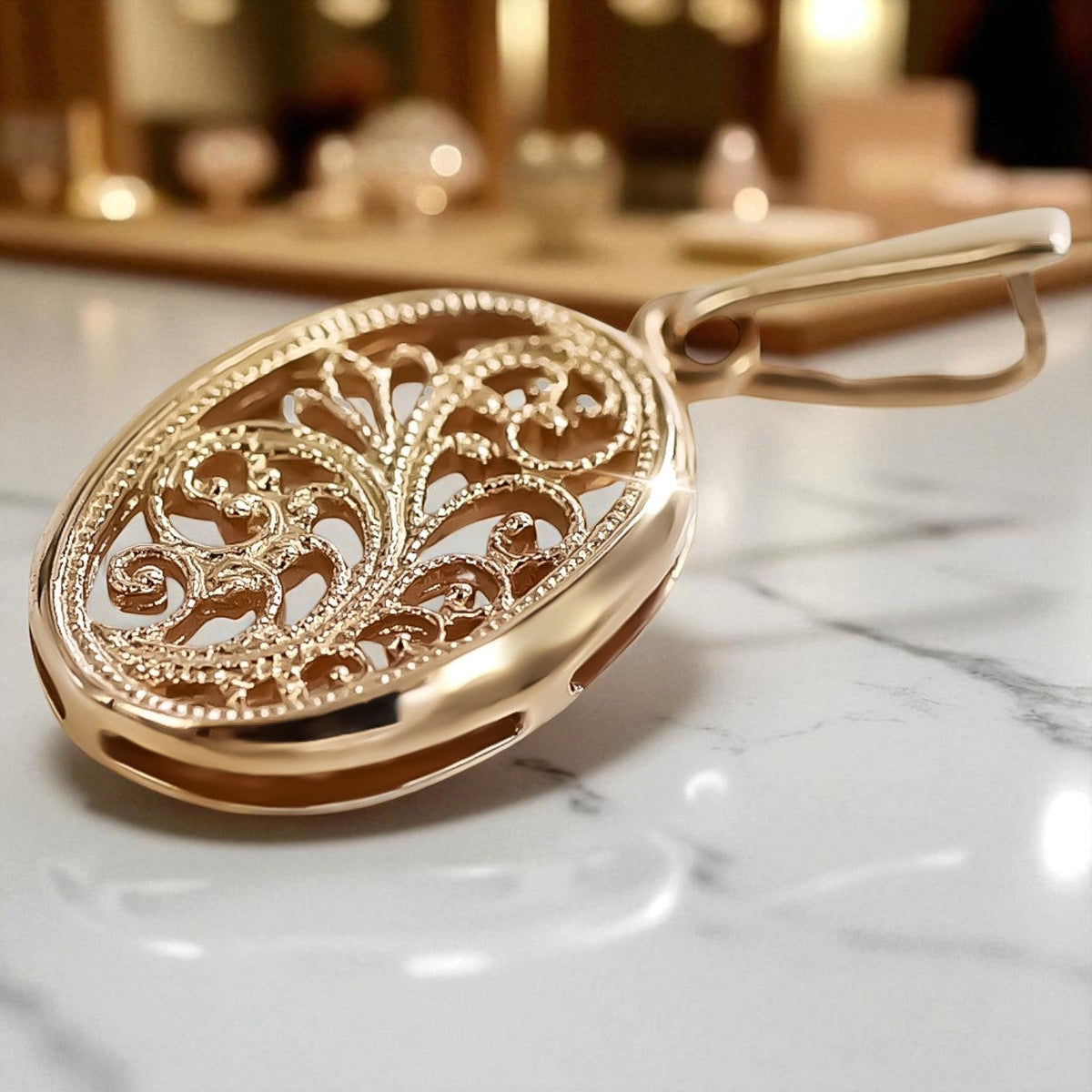 Vintage Oval Pendant in 14K Rose Gold (vpn088)