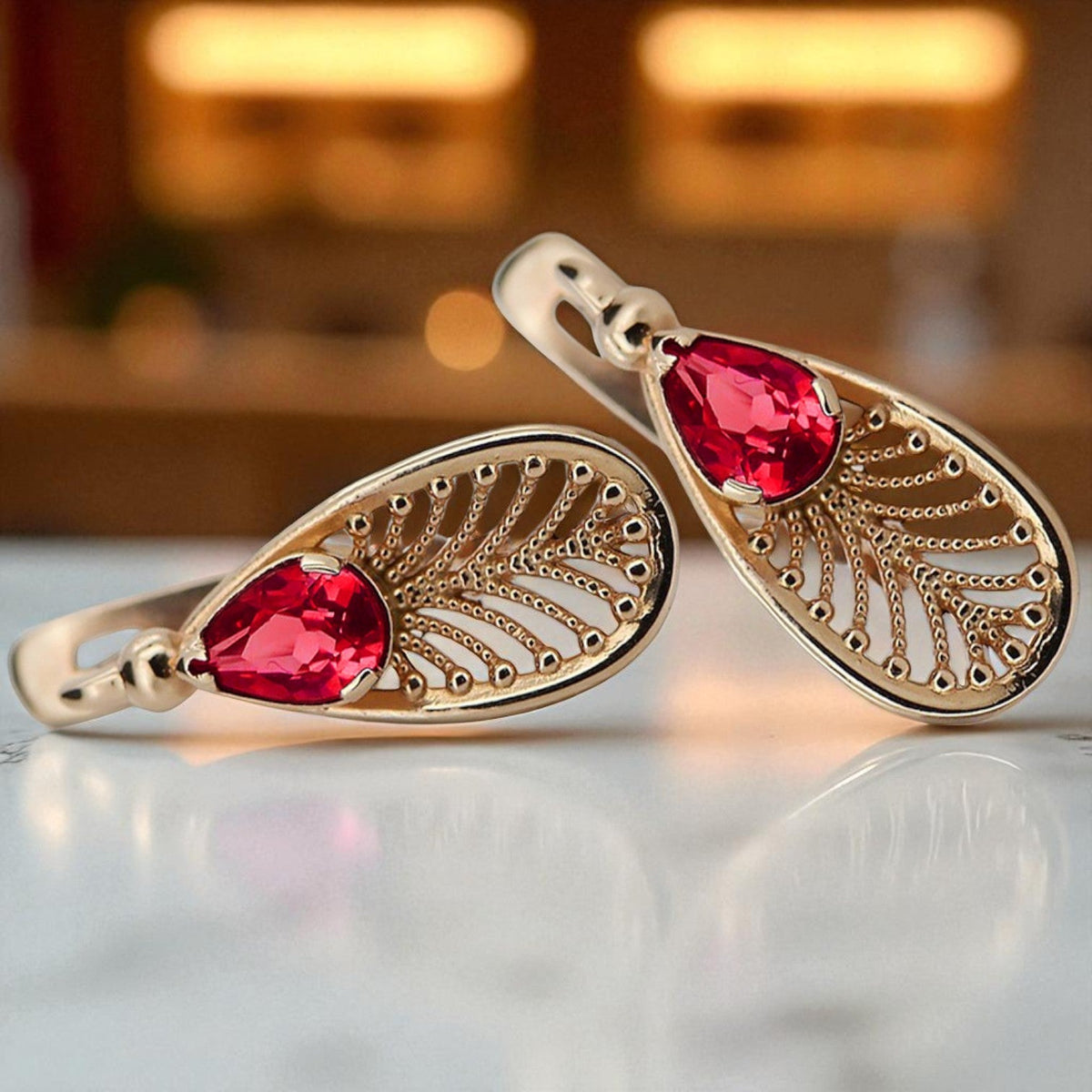 Vintage Ruby Earrings in 14K Rose Gold (vec067r-rb)