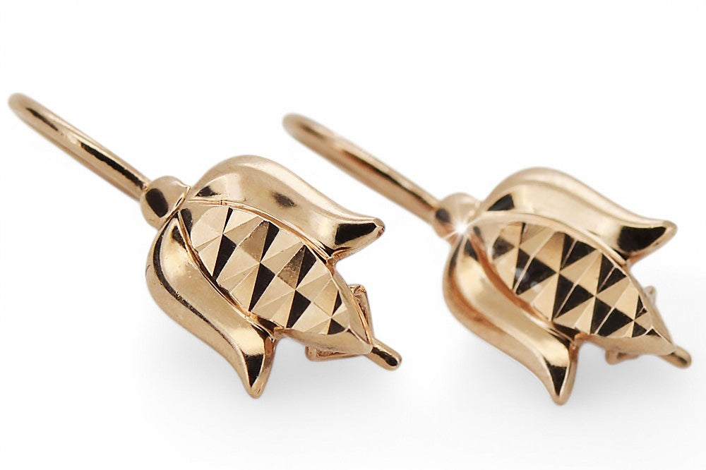 Vintage Flower Earrings in 14K Rose Gold (ven126) — view 4
