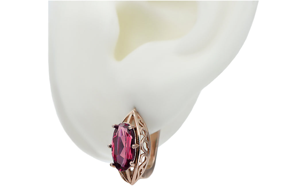 Vintage Ruby Earrings in 14K Rose Gold (vec141r-rb) — close-up of the hallmark on the inner band