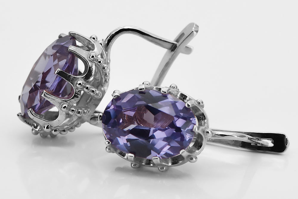 Vintage Alexandrite Oval Earrings in Sterling Silver (vec079s-ax) — back view with the clasp