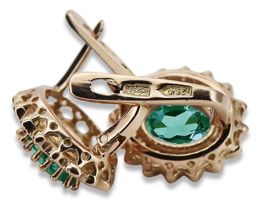 Vintage Emerald Earrings in 14K Rose Gold (vec125r-em) — back view with the clasp