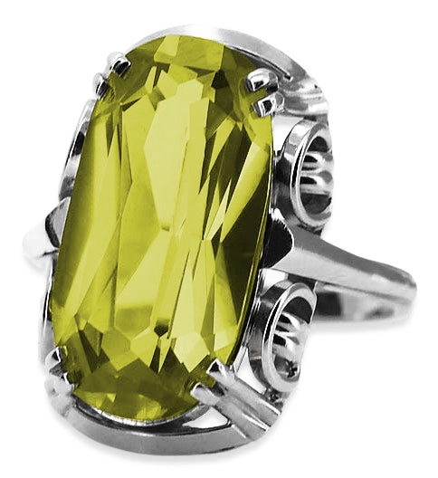 Vintage Yellow Peridot Ring in Sterling Silver (vrc038s-yp) — worn on the hand, showing profile