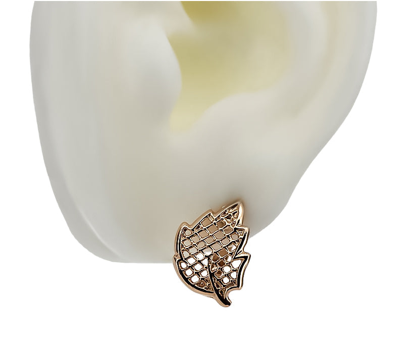 Vintage Leaf Earrings in 14K Rose Gold (ven003) — full view of the piece