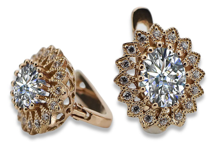 Vintage Zircon Zircone Earrings in 14K Rose Gold (vec125r-zi) — worn on the hand, showing profile
