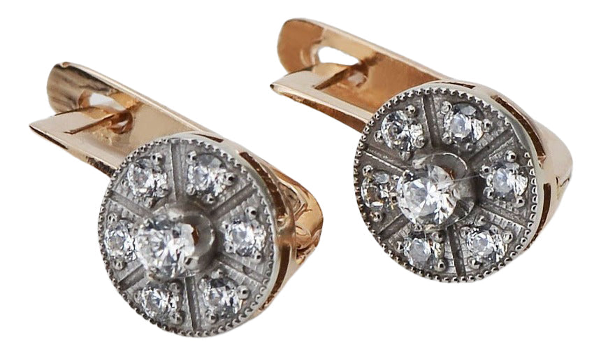 Vintage Zircon Zircone Earrings in 14K Rose & White Gold (vec161rw-zi) — side view showing the setting