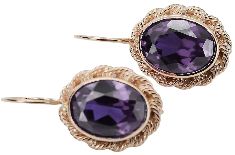Vintage Alexandrite Earrings in 14K Rose Gold (vec007r-ax) — close-up of the stone and setting