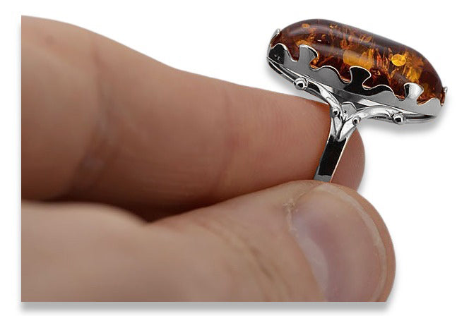 Vintage Amber Unique Ring in Rose Gold-Plated Sterling Silver (vrab052s) — full view of the piece