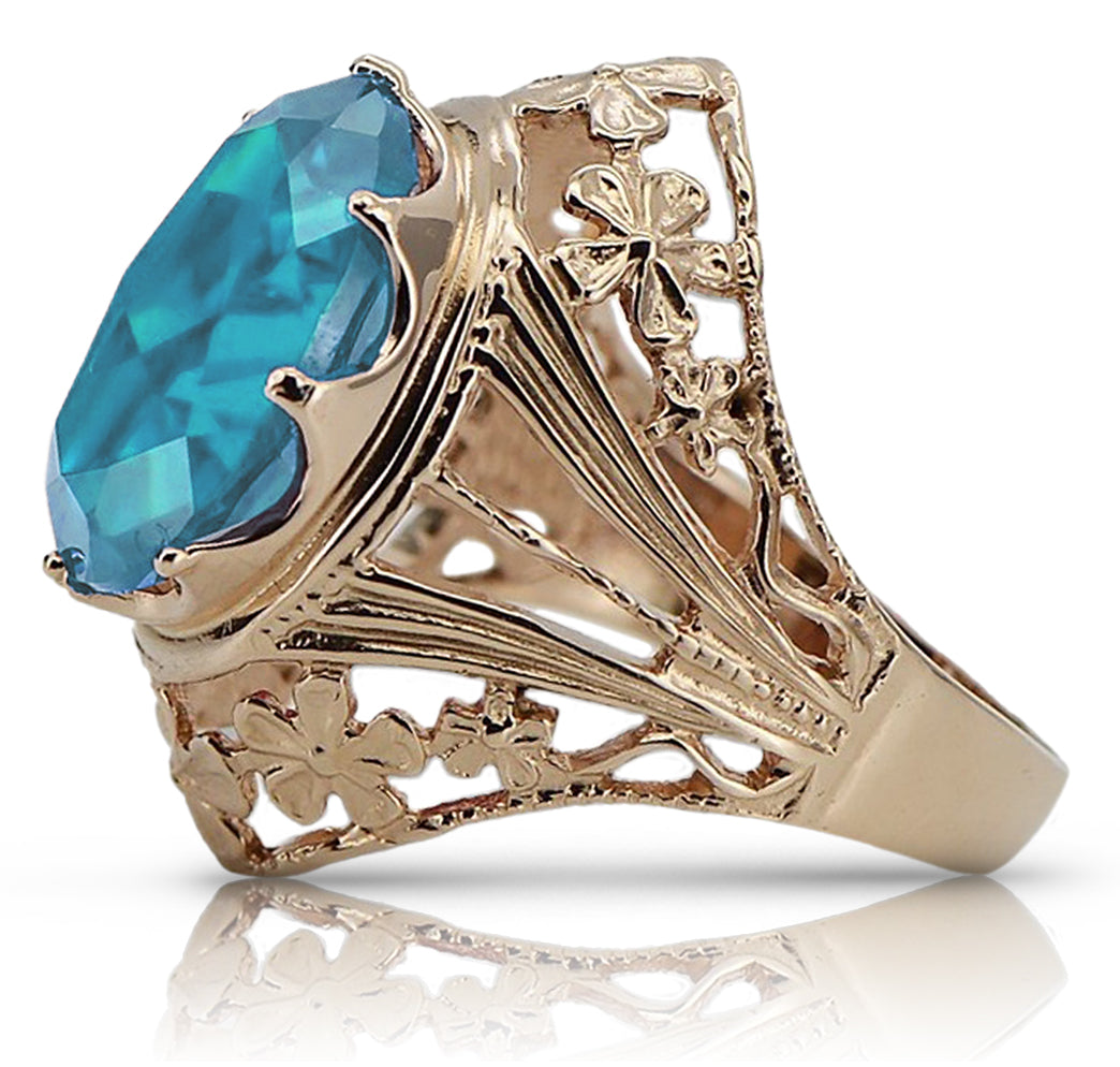 Vintage Aquamarine Ring in 14K Rose Gold (vrc031r-aq) — full view of the piece