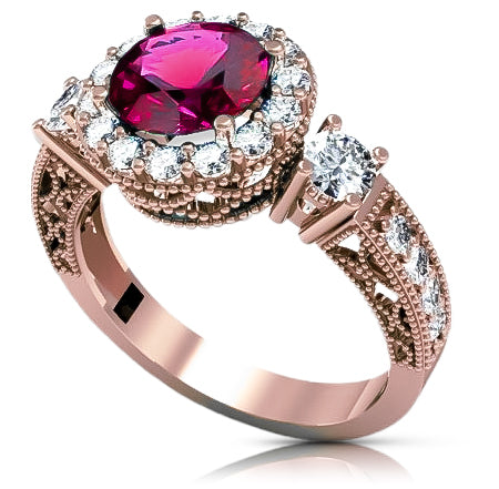 Vintage Ruby Ring in 14K Rose Gold (crc003r-rb) — close-up of the stone and setting
