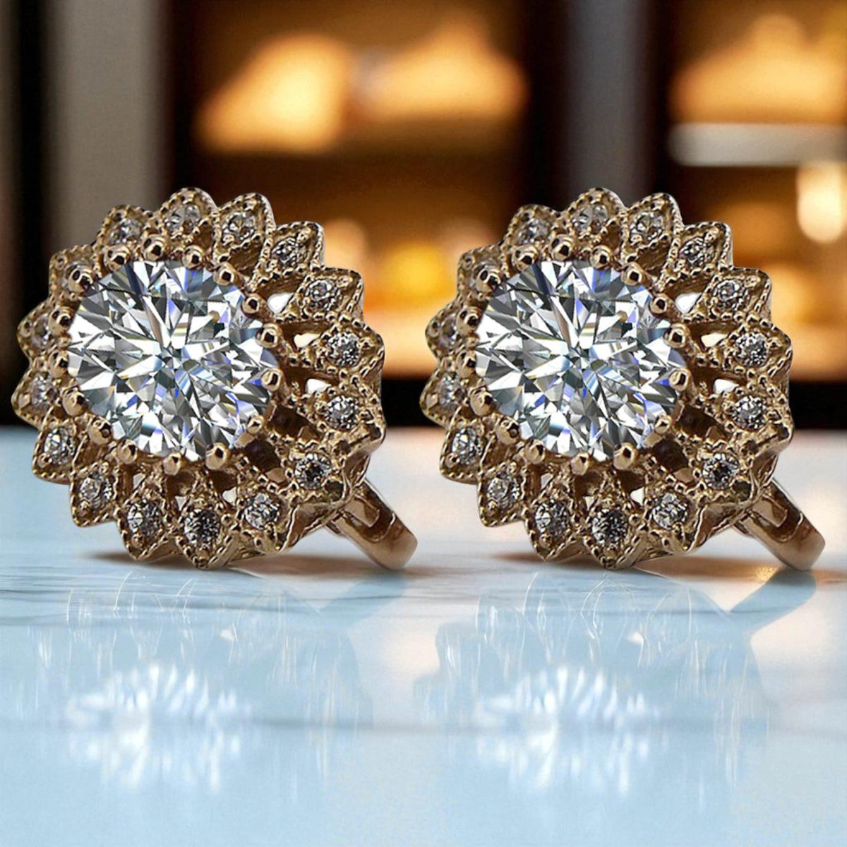 Vintage Zircon Zircone Earrings in 14K Rose Gold (vec125r-zi)