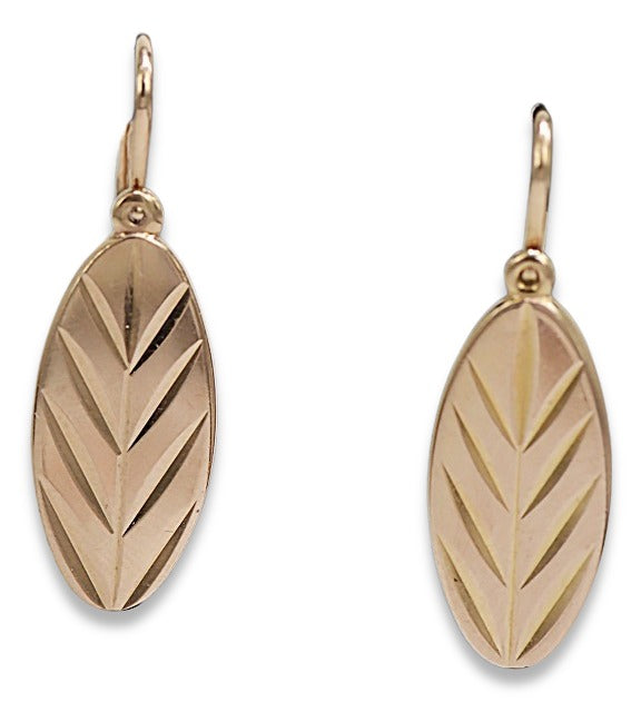 Vintage Leaf Earrings in 14K Rose Gold (ven116) — side view showing the setting
