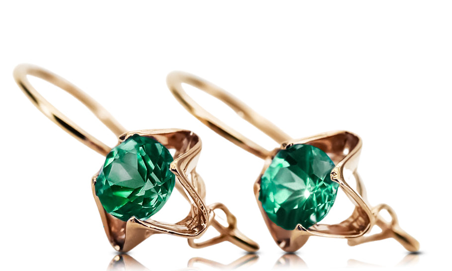 Vintage Emerald Earrings in 14K Rose Gold (vec142r-em) — worn on the neckline, showing the drape