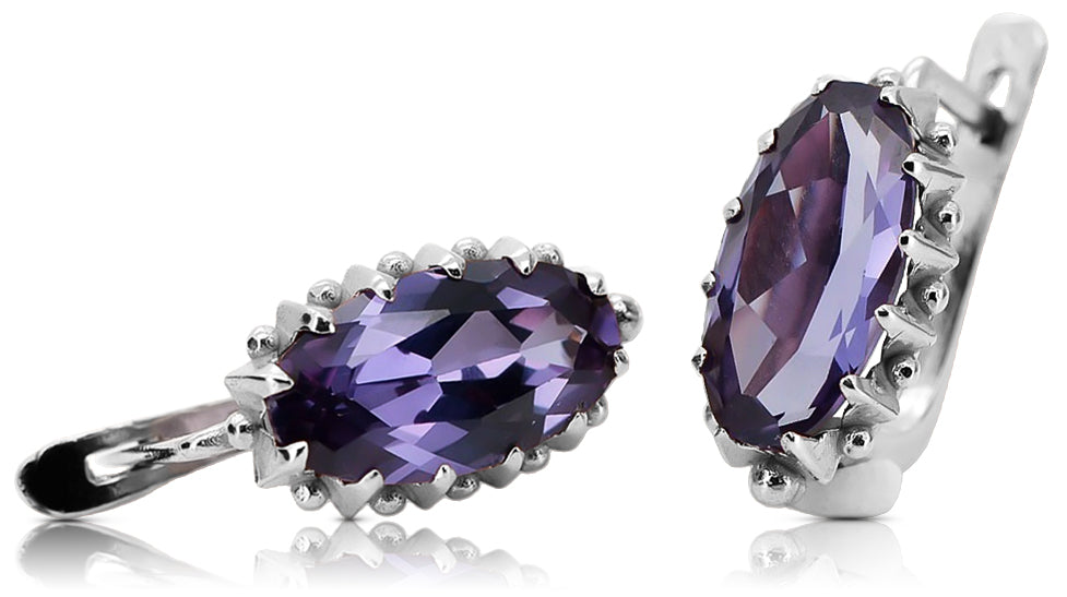 Vintage Alexandrite Earrings in Sterling Silver (vec174s-ax)