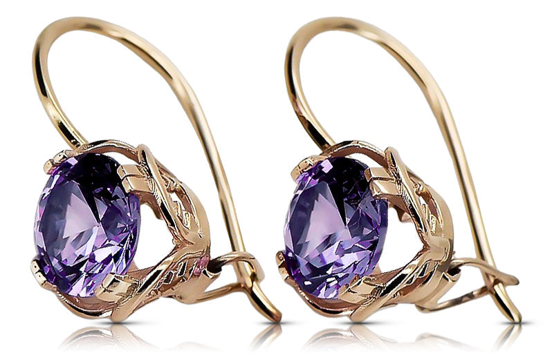 Vintage Alexandrite Earrings in 14K Rose Gold (vec029r-ax) — close-up of the stone and setting